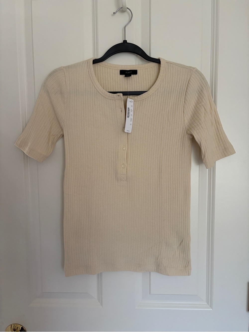 J. Crew Cream Ribbed Short-Sleeve Henley Top